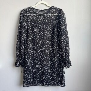 Vintage Dress Women's Small Black White Daisies Retro Mod Mesh Feminine Cottage